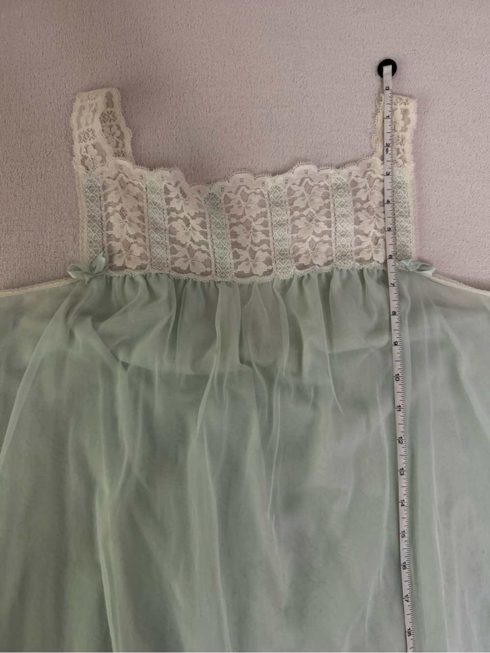 SOLD Vintage 60s Mint Green-Blue Babydoll Chiffon Nightgown - Picture 6 of 8